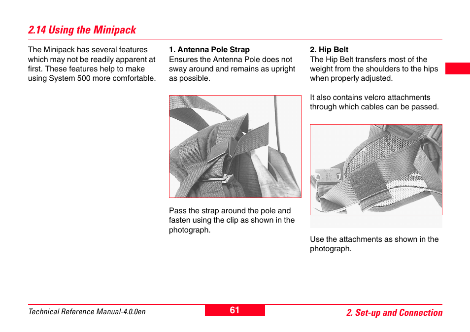14 using the minipack | Leica Geosystems GPS System 500 - Technical Reference Manual User Manual | Page 61 / 391