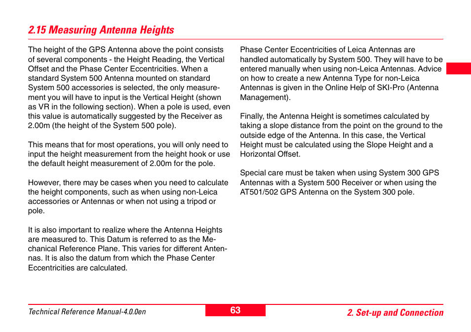 15 measuring antenna heights | Leica Geosystems GPS System 500 - Technical Reference Manual User Manual | Page 63 / 391