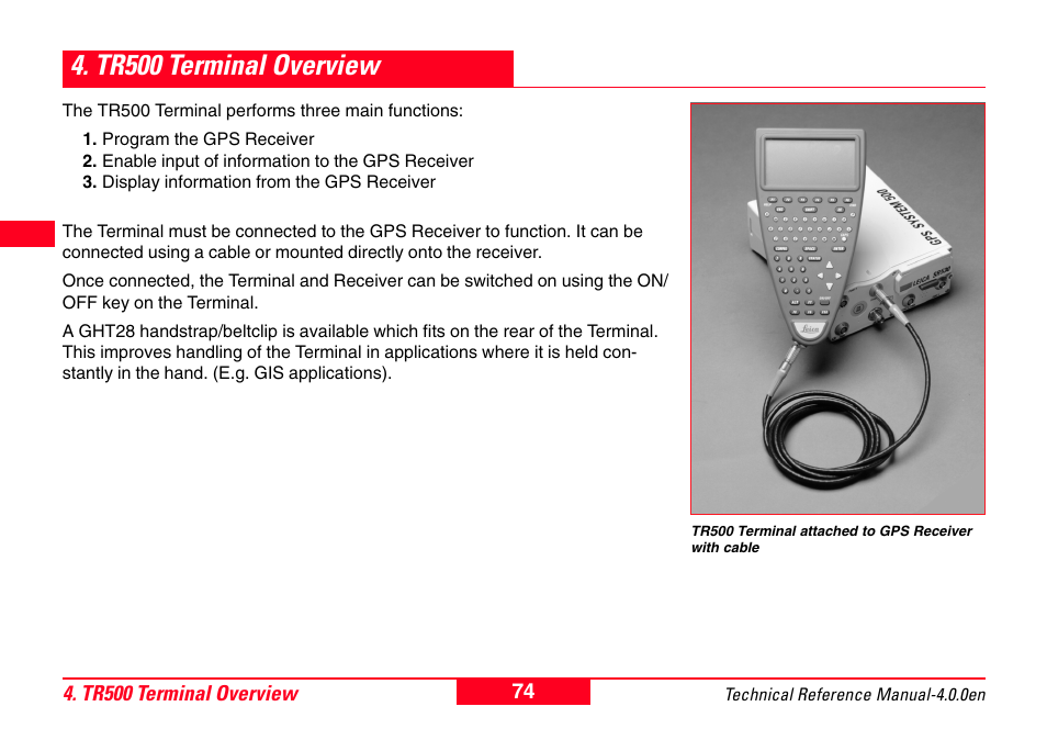 Tr500 terminal overview | Leica Geosystems GPS System 500 - Technical Reference Manual User Manual | Page 74 / 391