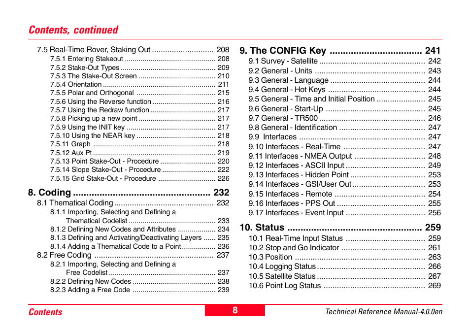 Contents, continued | Leica Geosystems GPS System 500 - Technical Reference Manual User Manual | Page 8 / 391