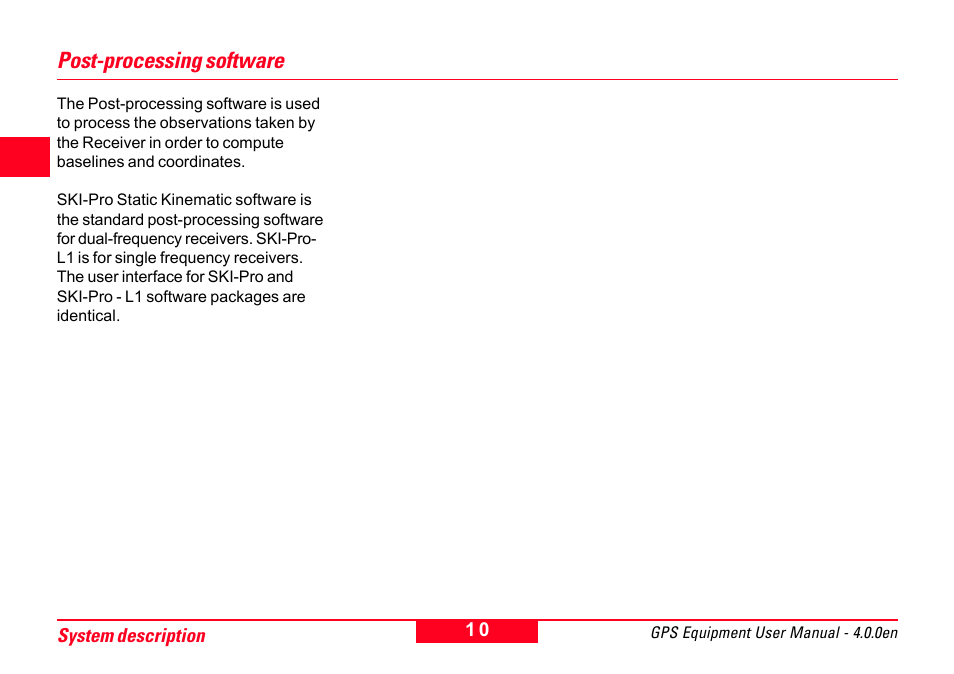 Post-processing software | Leica Geosystems GPS System 500 Equipment - User Manual User Manual | Page 10 / 62