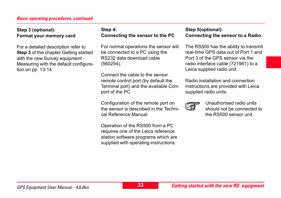 Leica Geosystems GPS System 500 Equipment - User Manual User Manual | Page 33 / 62