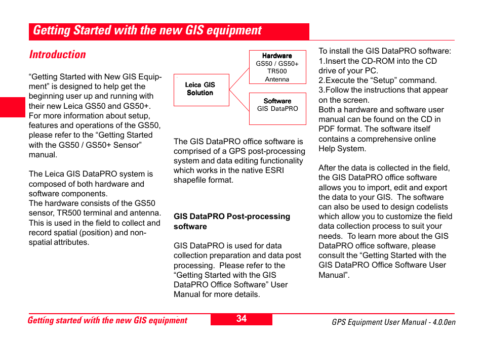 Getting started with the new gis equipment, Introduction | Leica Geosystems GPS System 500 Equipment - User Manual User Manual | Page 34 / 62