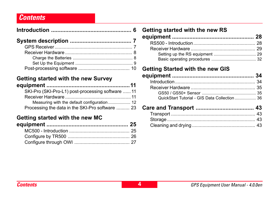 Leica Geosystems GPS System 500 Equipment - User Manual User Manual | Page 4 / 62