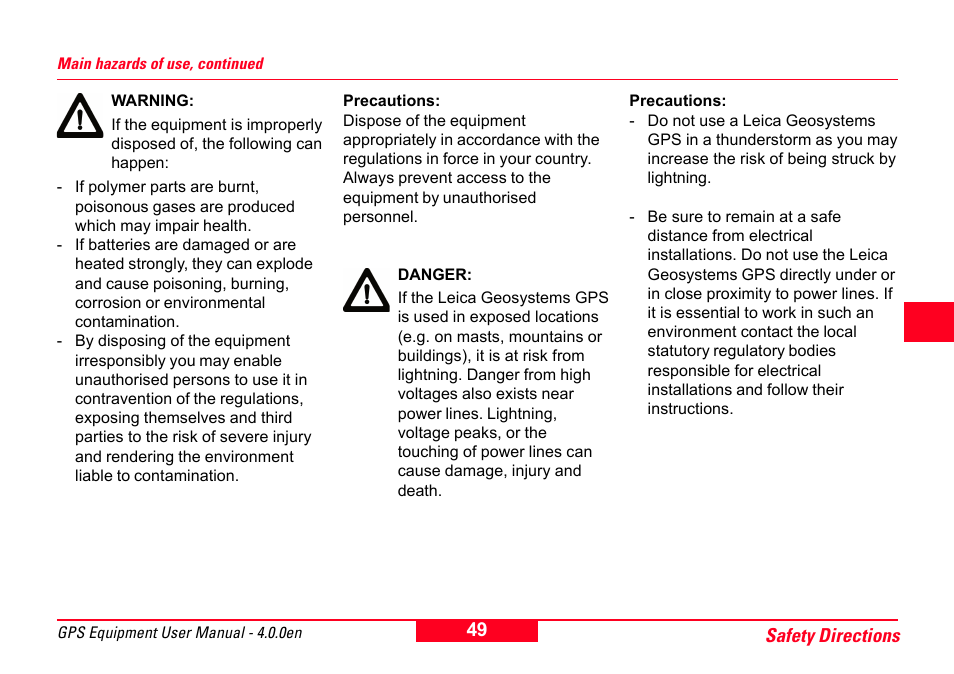 Leica Geosystems GPS System 500 Equipment - User Manual User Manual | Page 49 / 62