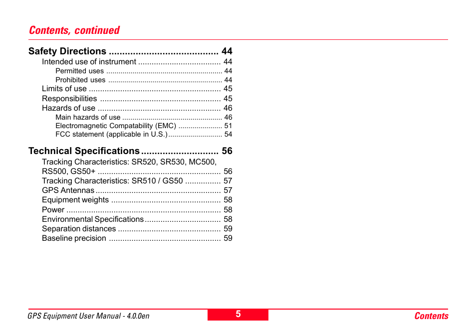 Contents, continued | Leica Geosystems GPS System 500 Equipment - User Manual User Manual | Page 5 / 62