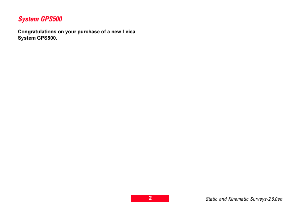 System gps500 | Leica Geosystems GPS System 500 - Getting Started with Static and Kinematic Surveys User Manual | Page 2 / 50