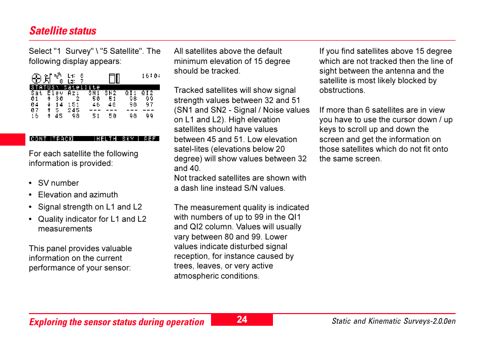 Satellite status | Leica Geosystems GPS System 500 - Getting Started with Static and Kinematic Surveys User Manual | Page 24 / 50
