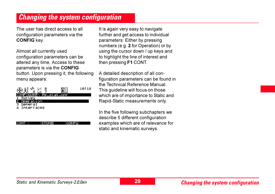 Changing the system configuration parameters, Changing the system configuration, Parameters | Leica Geosystems GPS System 500 - Getting Started with Static and Kinematic Surveys User Manual | Page 29 / 50
