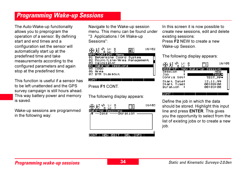 Programming wake-up sessions | Leica Geosystems GPS System 500 - Getting Started with Static and Kinematic Surveys User Manual | Page 34 / 50