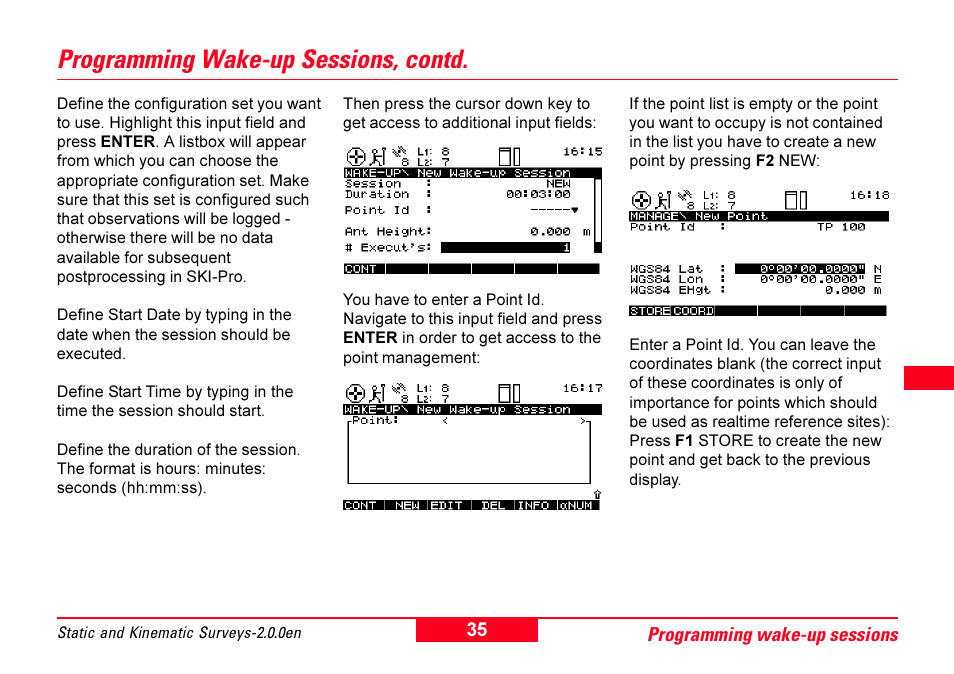 Programming wake-up sessions, contd | Leica Geosystems GPS System 500 - Getting Started with Static and Kinematic Surveys User Manual | Page 35 / 50