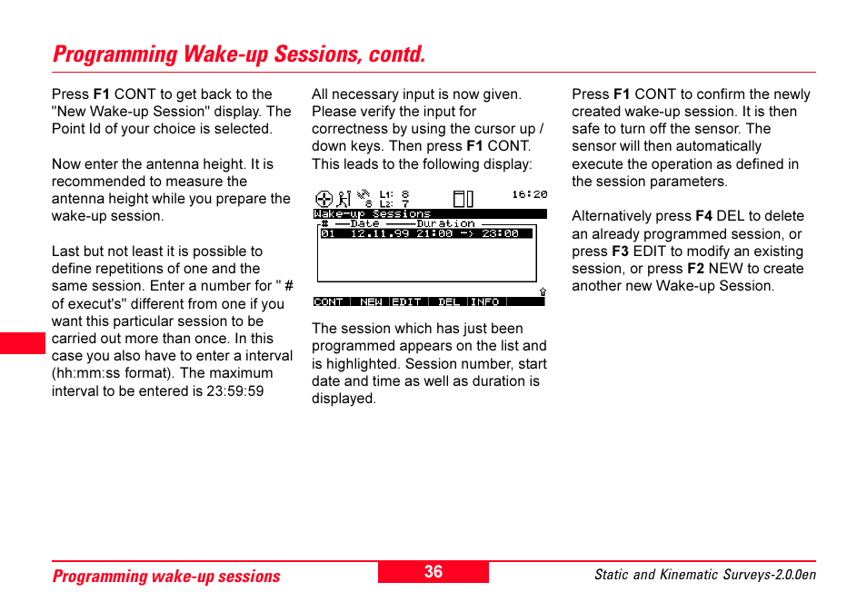 Programming wake-up sessions, contd | Leica Geosystems GPS System 500 - Getting Started with Static and Kinematic Surveys User Manual | Page 36 / 50