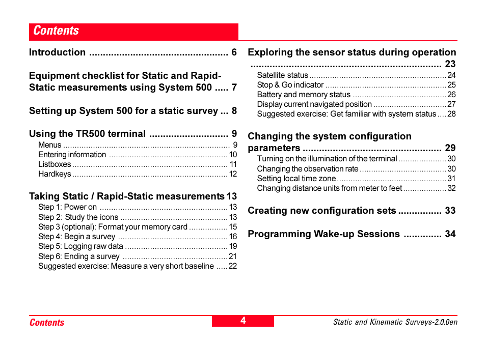 Leica Geosystems GPS System 500 - Getting Started with Static and Kinematic Surveys User Manual | Page 4 / 50