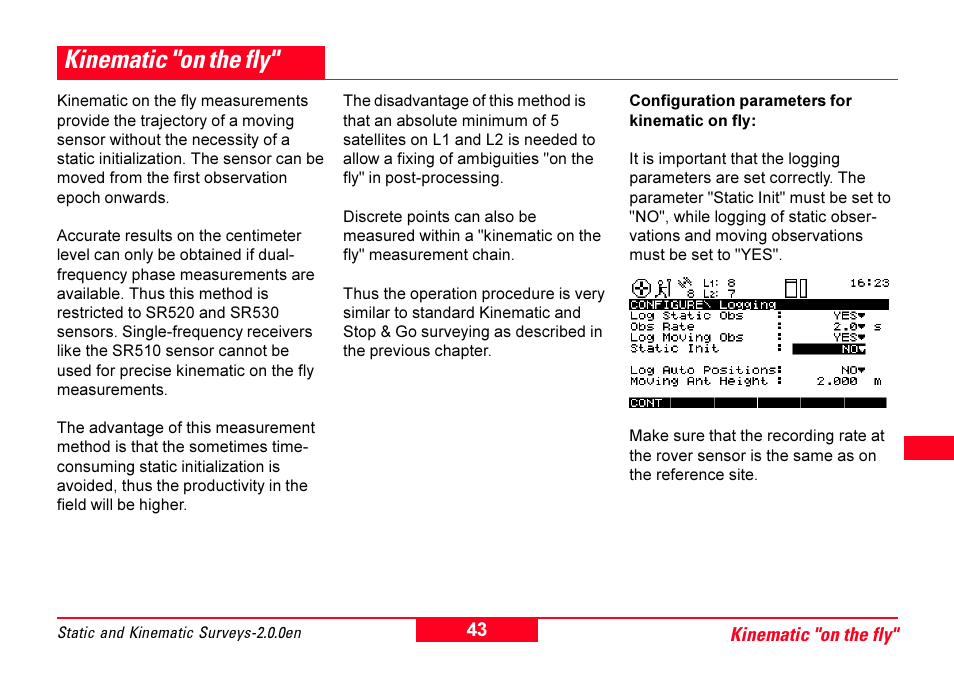 Kinematic "on the fly | Leica Geosystems GPS System 500 - Getting Started with Static and Kinematic Surveys User Manual | Page 43 / 50