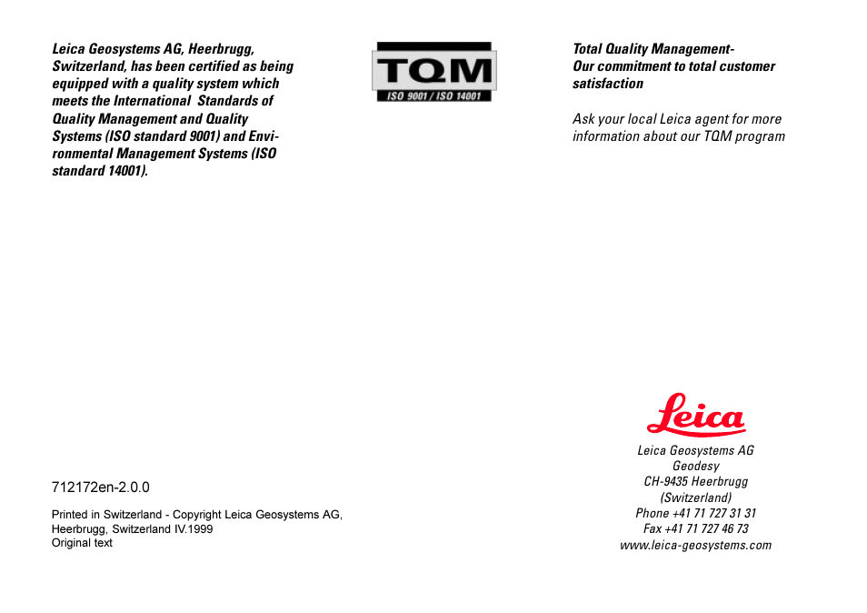 Leica Geosystems GPS System 500 - Getting Started with Static and Kinematic Surveys User Manual | Page 50 / 50