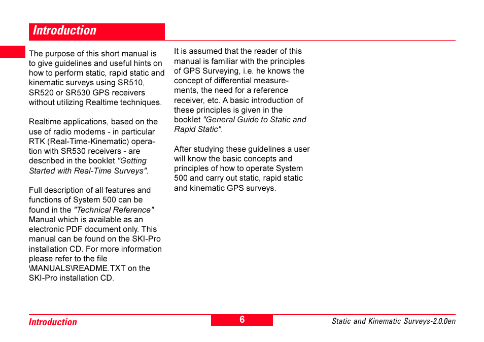 Introduction | Leica Geosystems GPS System 500 - Getting Started with Static and Kinematic Surveys User Manual | Page 6 / 50