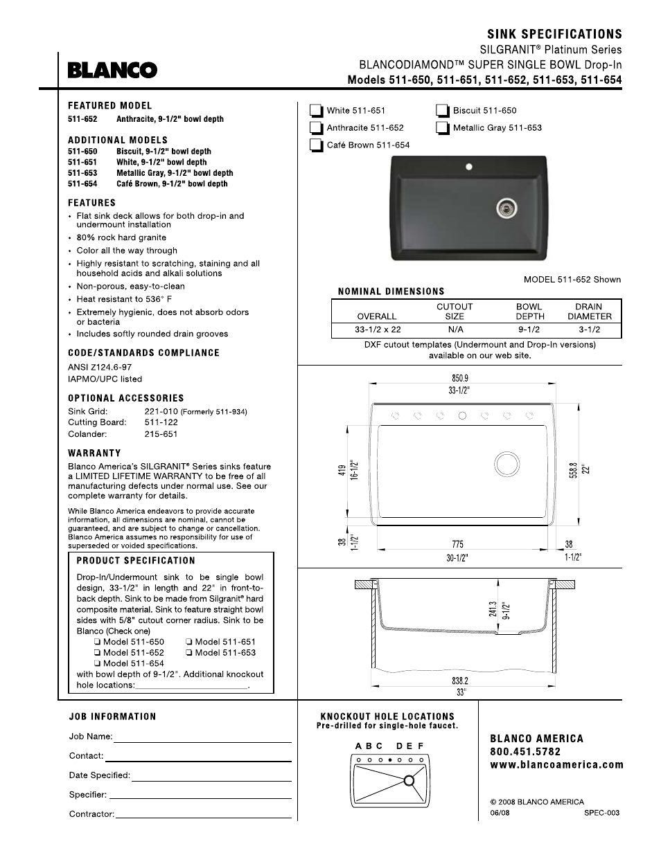 Blanco 511-654 User Manual | 1 page