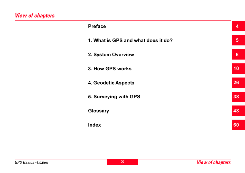 View of chapters | Leica Geosystems GPS Basics User Manual | Page 3 / 64