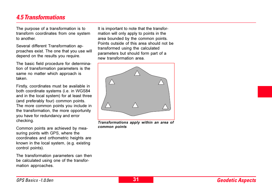 5 transformations, Coordinate transformation, Transformation | Geodetic aspects | Leica Geosystems GPS Basics User Manual | Page 31 / 64