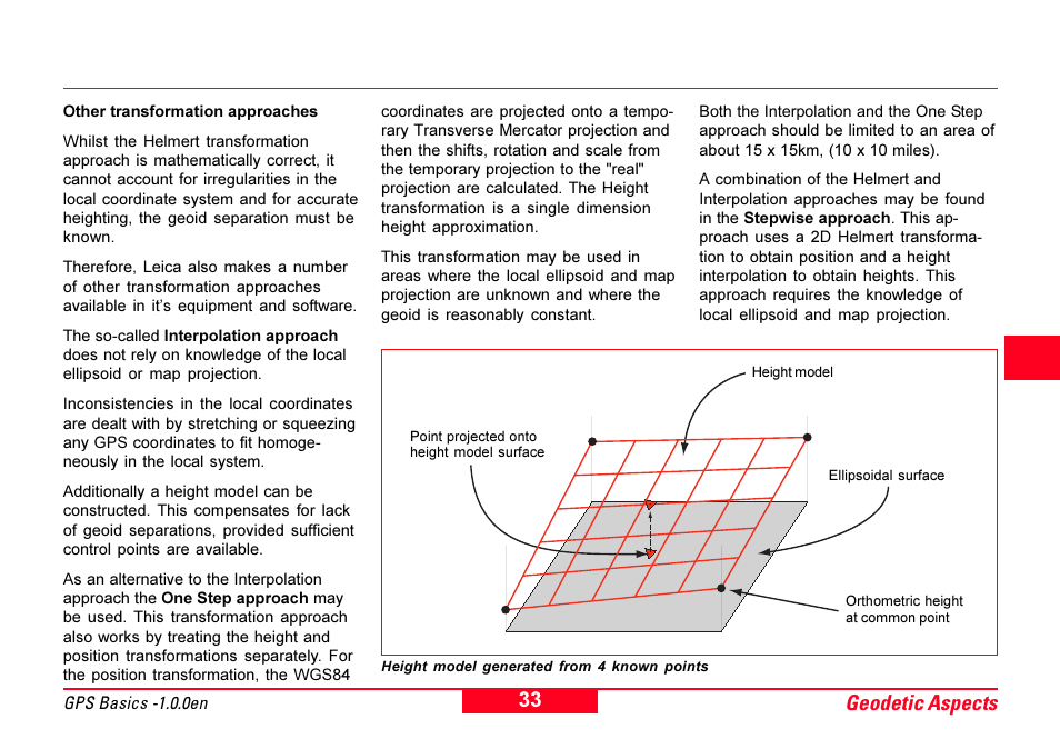 Interpolation, One step, Stepwise | Interpolation approach, One step approach, Stepwise approach, Geodetic aspects | Leica Geosystems GPS Basics User Manual | Page 33 / 64