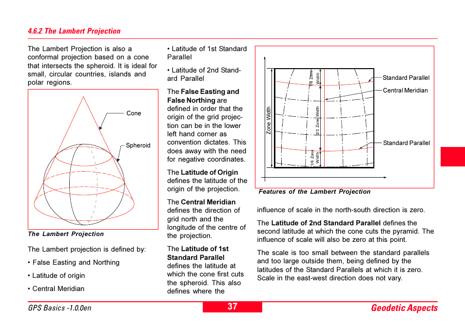 2 the lambert projection, Lambert, Standard parallel | Geodetic aspects | Leica Geosystems GPS Basics User Manual | Page 37 / 64