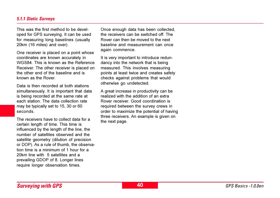 1 static surveys, Surveying with gps | Leica Geosystems GPS Basics User Manual | Page 40 / 64