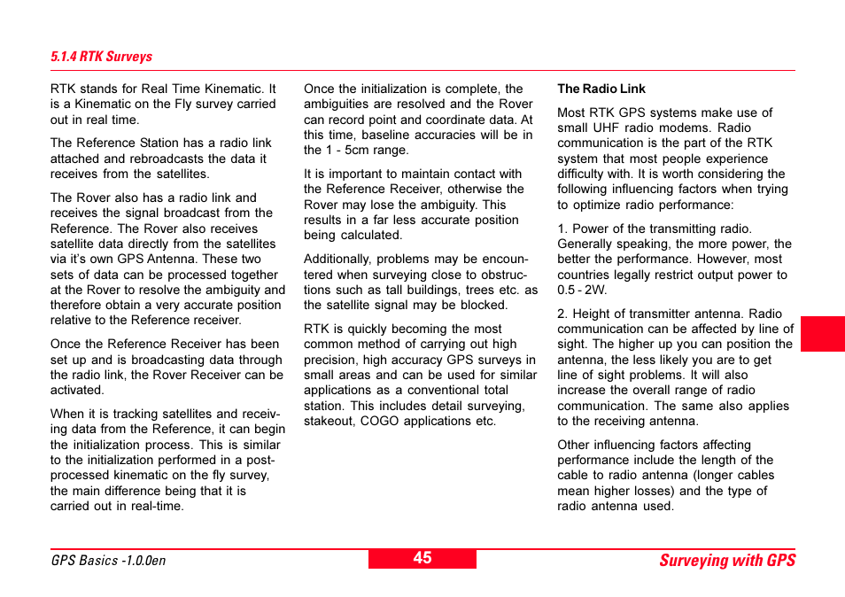 4 rtk surveys, Radio link, Surveying with gps | Leica Geosystems GPS Basics User Manual | Page 45 / 64