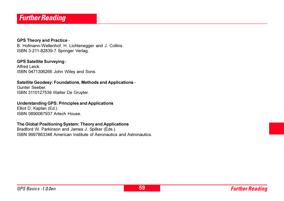 Further reading, Glossary | Leica Geosystems GPS Basics User Manual | Page 59 / 64