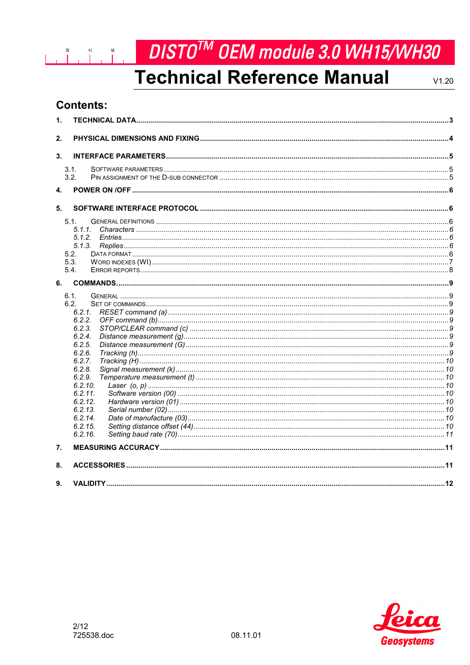 Leica Geosystems Leica DISTO OEM Module 3.0 WH15/WH30 User Manual | Page 2 / 12