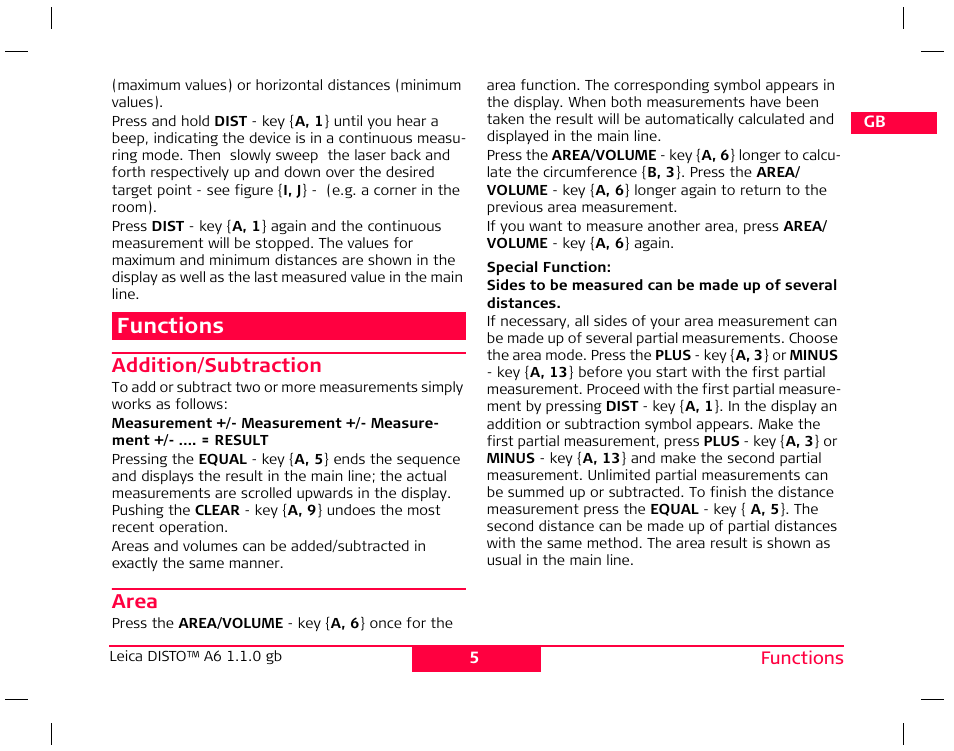 Functions | Leica Geosystems Leica DISTO A6 - User Manual User Manual | Page 8 / 16