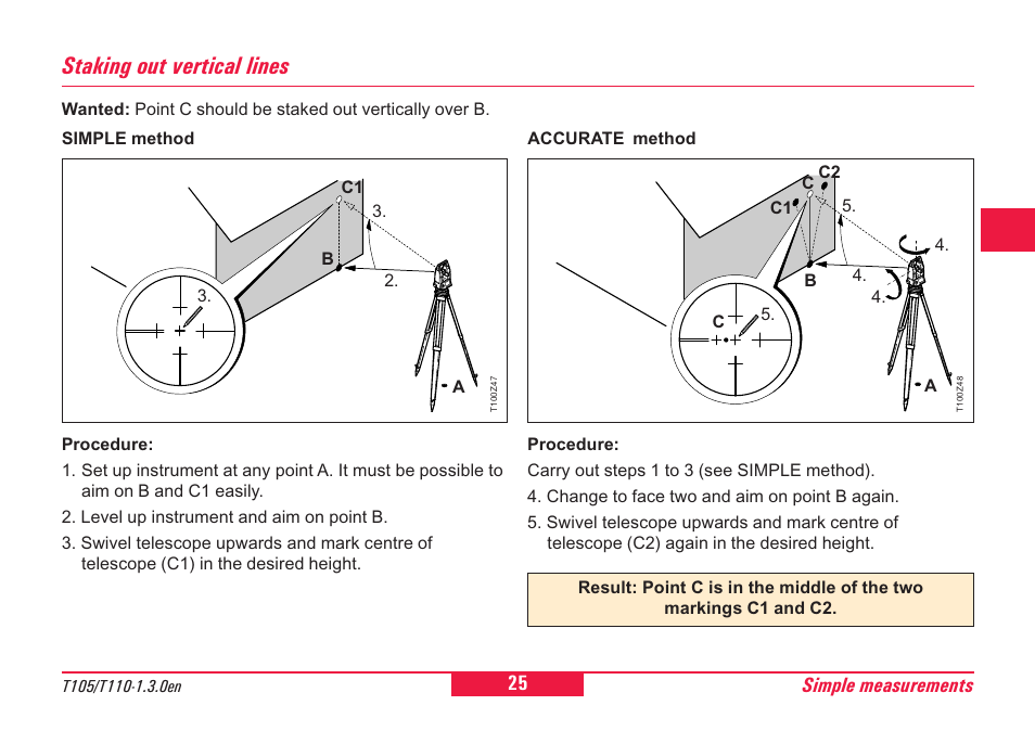 Staking out vertical lines | Leica Geosystems T100 User Manual | Page 25 / 64