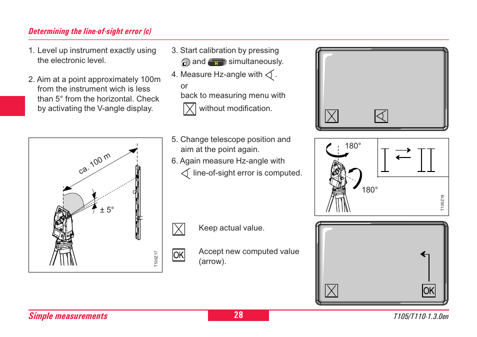 Determining the line-of-sight error (c) | Leica Geosystems T100 User Manual | Page 28 / 64