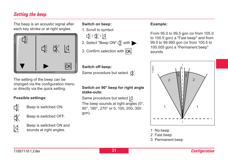 Setting the beep | Leica Geosystems T100 User Manual | Page 31 / 64