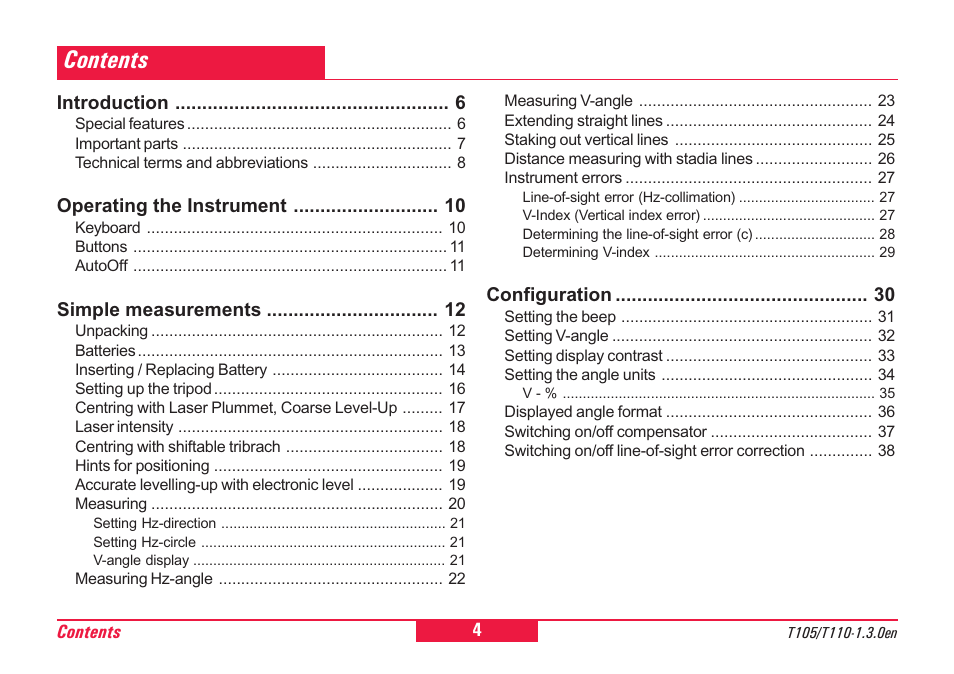 Leica Geosystems T100 User Manual | Page 4 / 64