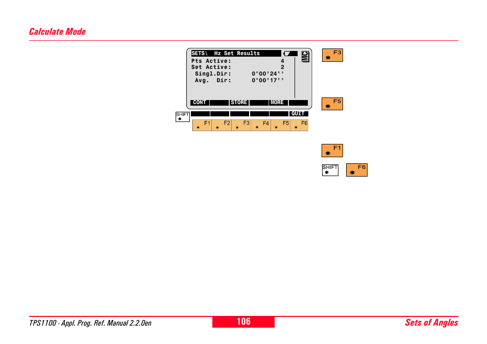 Calculate mode, Sets of angles | Leica Geosystems TPS1100 Professional Series - Reference Manual User Manual | Page 106 / 272