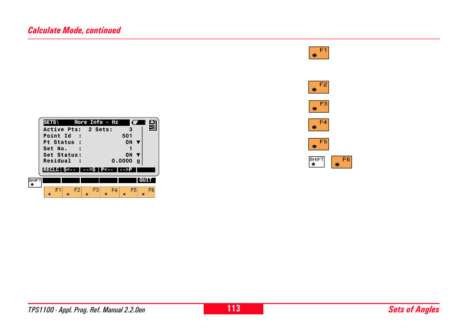 Sets of angles, Calculate mode, continued | Leica Geosystems TPS1100 Professional Series - Reference Manual User Manual | Page 113 / 272