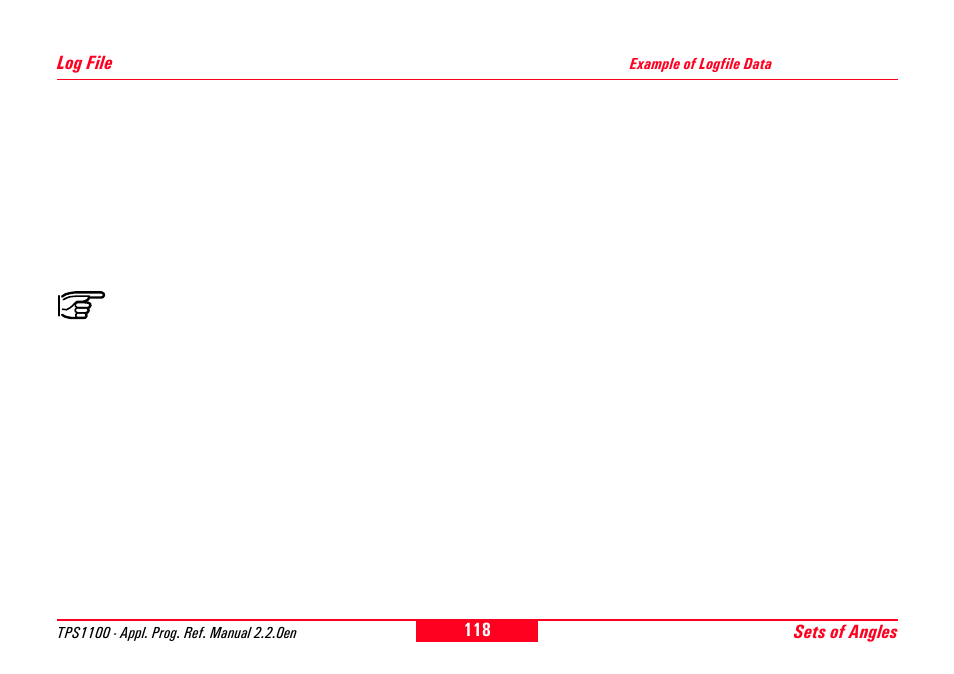 Log file, Example of logfile data | Leica Geosystems TPS1100 Professional Series - Reference Manual User Manual | Page 118 / 272