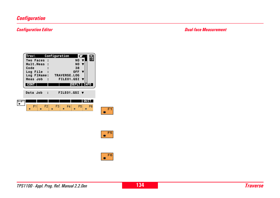 Configuration, Configuration editor, Dual-face measurement | Configuration editor dual-face measurement, Traverse | Leica Geosystems TPS1100 Professional Series - Reference Manual User Manual | Page 134 / 272