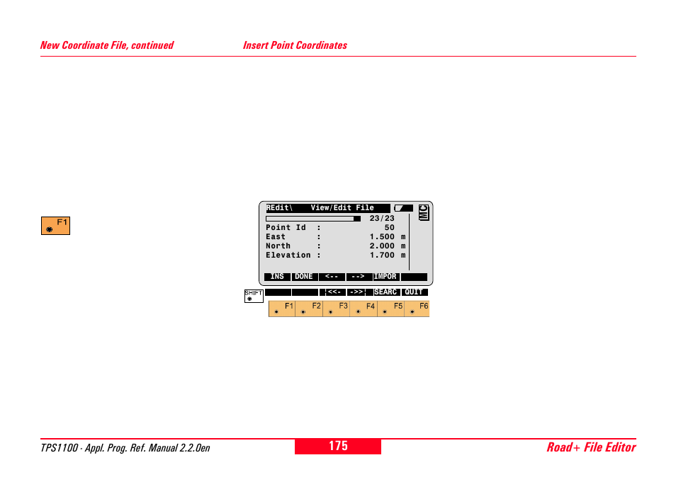 Insert point coordinates, Road+ file editor | Leica Geosystems TPS1100 Professional Series - Reference Manual User Manual | Page 175 / 272
