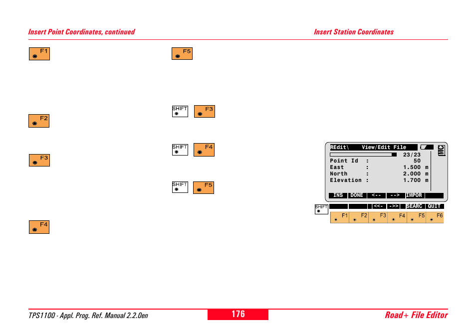 Insert station coordinates, Road+ file editor | Leica Geosystems TPS1100 Professional Series - Reference Manual User Manual | Page 176 / 272