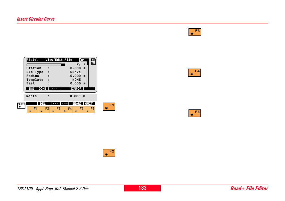 Insert circular curve, Road+ file editor | Leica Geosystems TPS1100 Professional Series - Reference Manual User Manual | Page 183 / 272