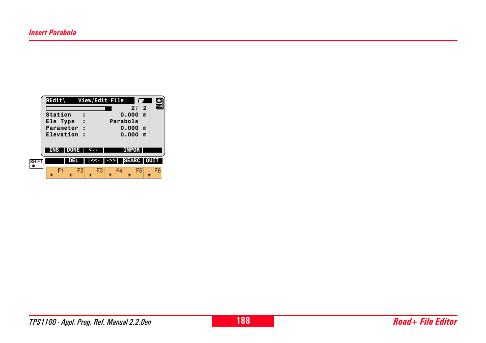 Insert parabola, Road+ file editor | Leica Geosystems TPS1100 Professional Series - Reference Manual User Manual | Page 188 / 272