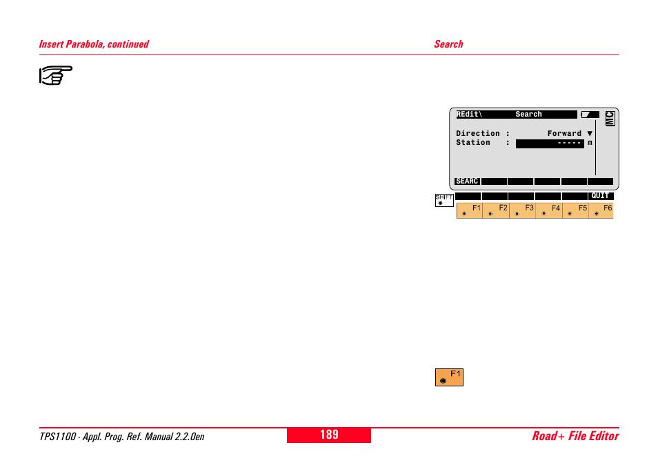Search, Road+ file editor | Leica Geosystems TPS1100 Professional Series - Reference Manual User Manual | Page 189 / 272