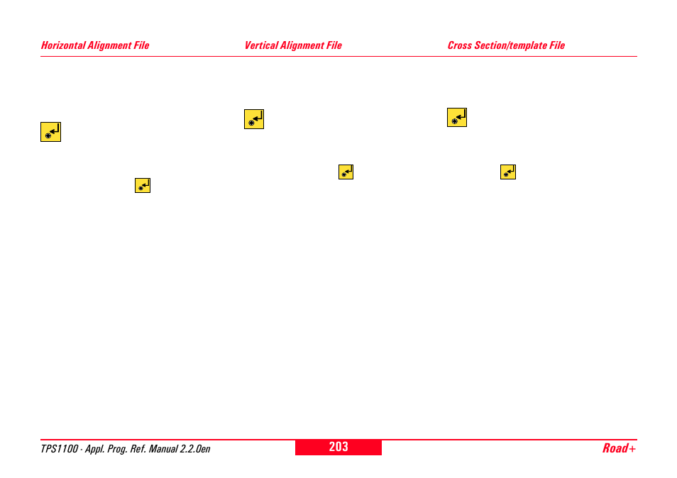 Horizontal alignment file, Vertical alignment file, Cross section/template file | Leica Geosystems TPS1100 Professional Series - Reference Manual User Manual | Page 203 / 272