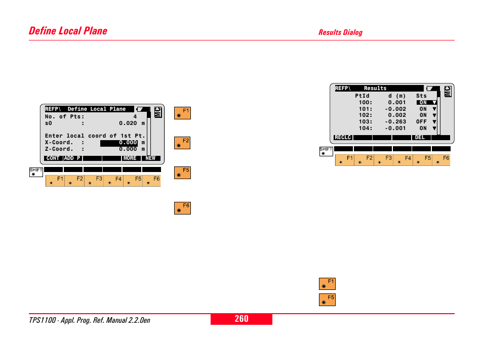Define local plane, Results dialog | Leica Geosystems TPS1100 Professional Series - Reference Manual User Manual | Page 260 / 272