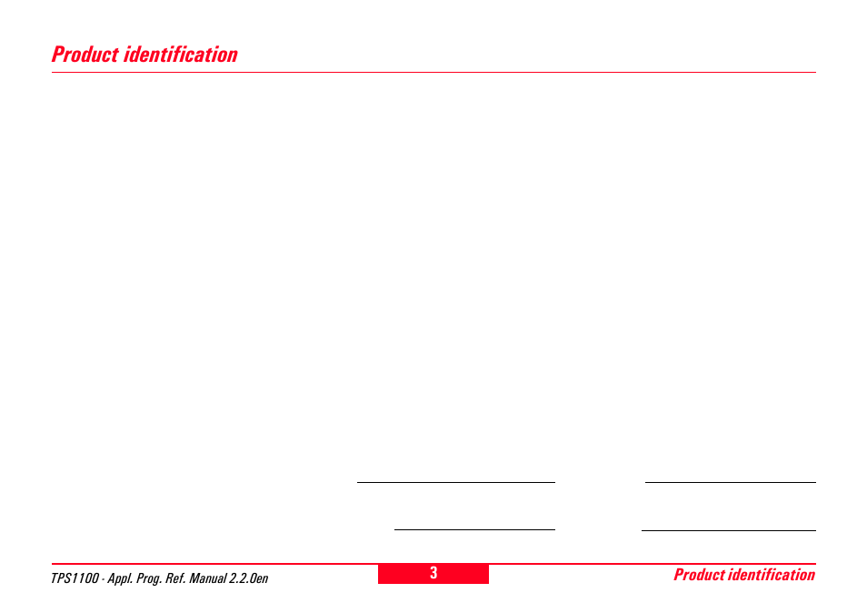 Product identification | Leica Geosystems TPS1100 Professional Series - Reference Manual User Manual | Page 3 / 272