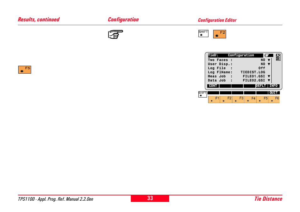 Configuration, Configuration editor, Tie distance | Results, continued | Leica Geosystems TPS1100 Professional Series - Reference Manual User Manual | Page 33 / 272