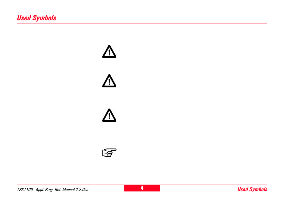 Used symbols | Leica Geosystems TPS1100 Professional Series - Reference Manual User Manual | Page 4 / 272