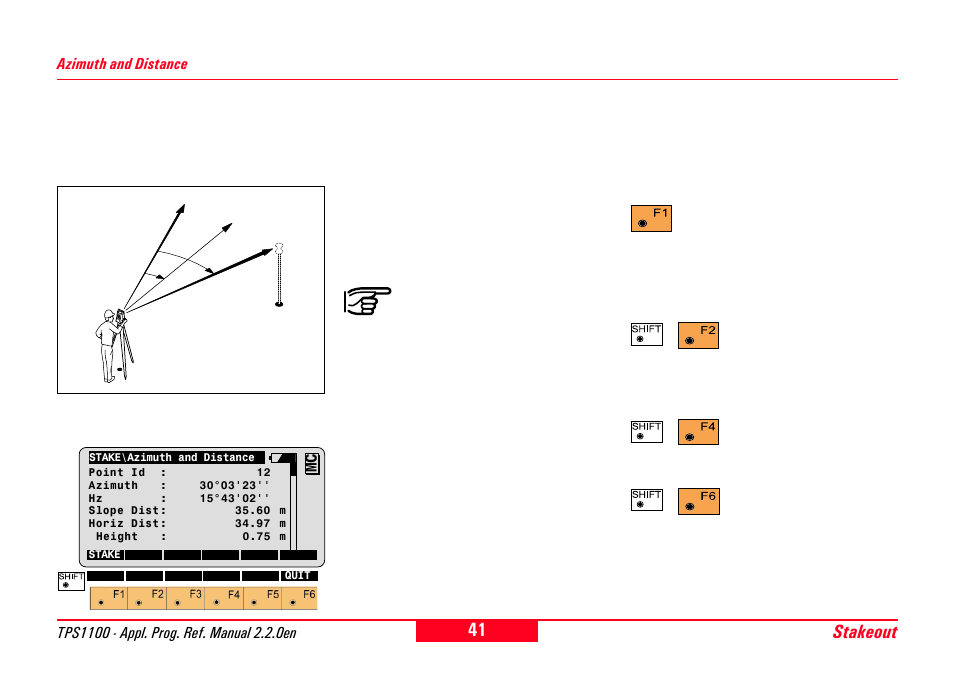 Azimuth and distance, Stakeout | Leica Geosystems TPS1100 Professional Series - Reference Manual User Manual | Page 41 / 272