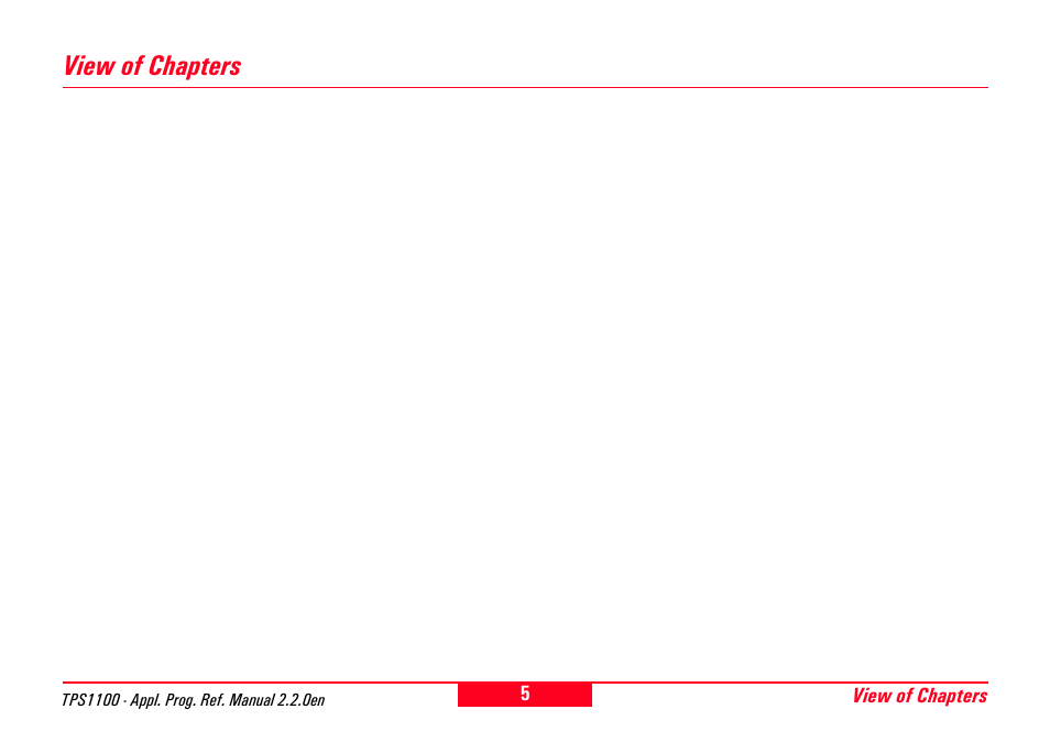 View of chapters | Leica Geosystems TPS1100 Professional Series - Reference Manual User Manual | Page 5 / 272